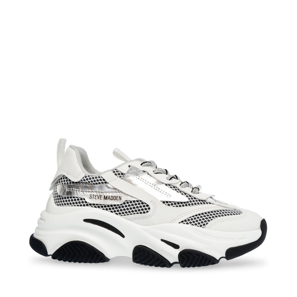 Steve Madden White & Silver Possession Sneakers
